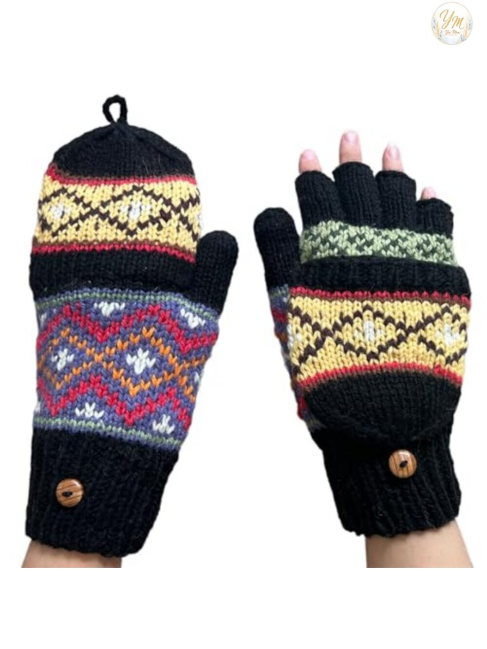 Alpaca Convertible Fingerless Gloves Flip Top Fleece Lined Fair Isle Knit
